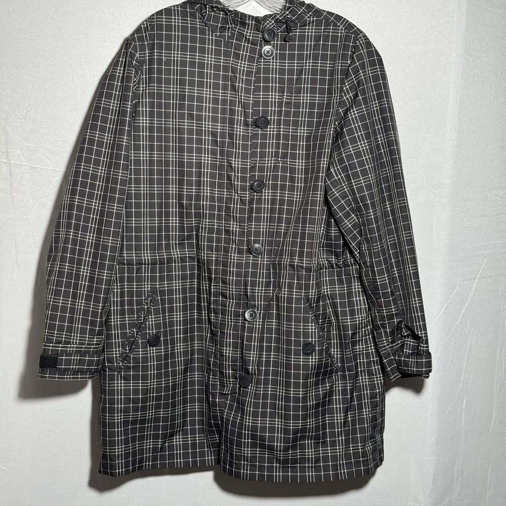 Jones New York Signature Womens L Black White Plaid Hooded Rain Coat Jacket